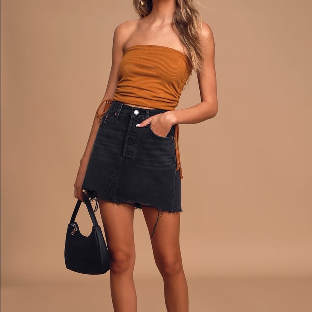Show it Off Rust Orange Ribbed Ruched Tube Top - Picture 2 of 5